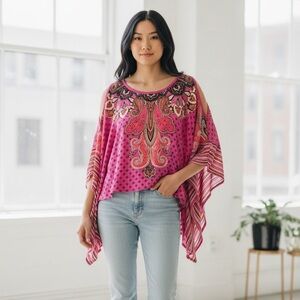 Lane Bryant Pink Paisley Print Cold Shoulder Poncho Top Plus Size 18/20